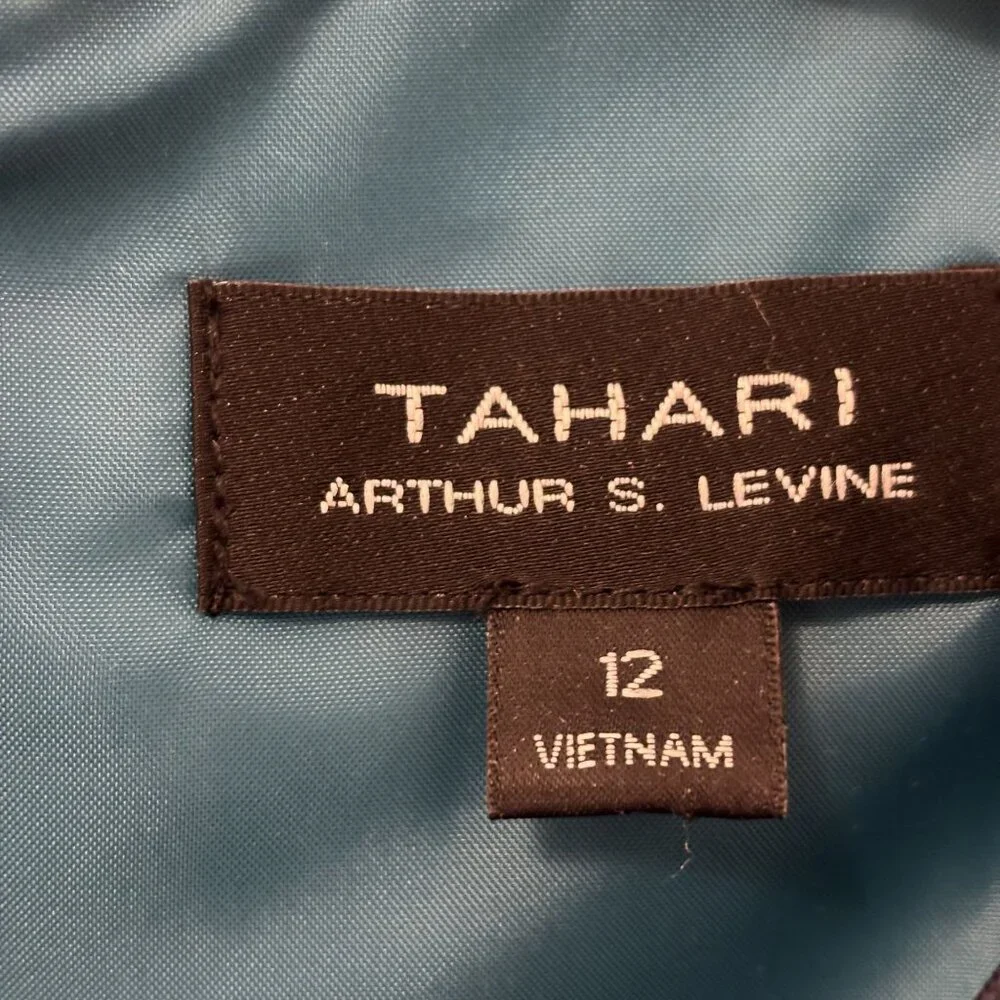 Tahari Arthur S. Levine Floral Sleeveless Maxi Dress Size 12 Blue/Teal Satin - Picture 5 of 11